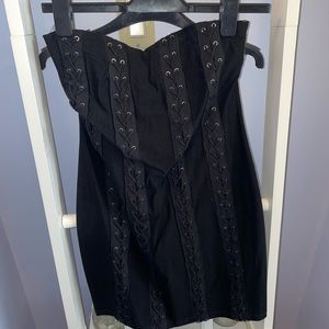 Forever 21 Black Lace-Up Strapless Dress